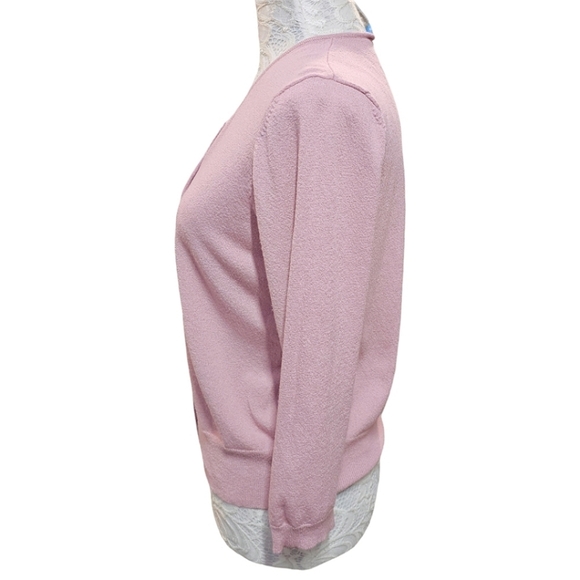 White + Warren Pink Knit Rayon Nylon Button Down Sweater Cardigan Size Large - Picture 3 of 9